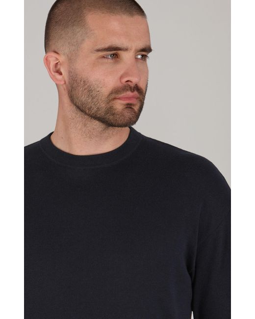 Paul James Knitwear Blue Lightweight Cotton Ewan Oversized Knitted T-Shirt for men