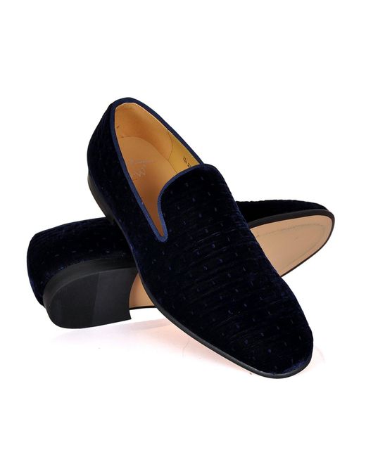 DAVID WEJ Blue Alberto Velvet Pattern Loafers for men