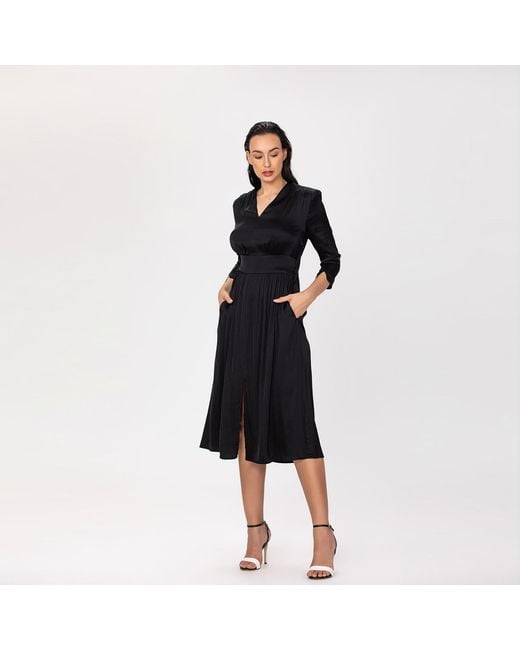Smart and Joy Black Fit-And-Flare Satin And Jacquard Dress