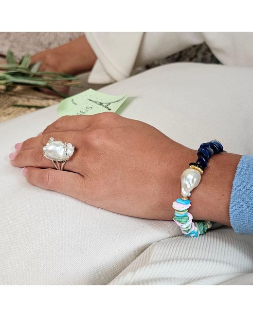 Farra Blue Kyanite And Colorful Shell With Baroque Pearl Bracelet