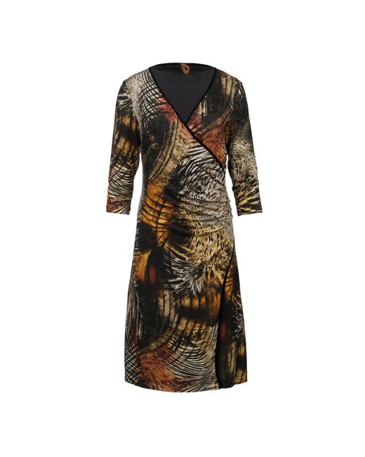 Conquista Black Abstract Animal Print Crossover Dress