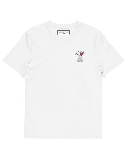 Anchor and Crew White Peony Garden Dystopia Organic Cotton Embroidered T-Shirt for men