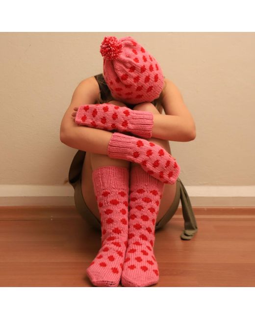 Springmoonatelier Pink Handmade Wool Hat, Gloves, And Socks Set