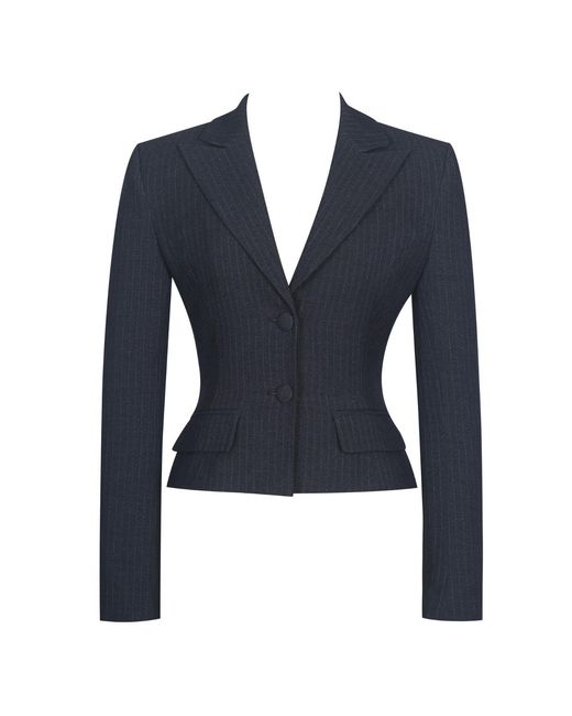 Miss Circle New York Blue Quinne Striped Single-Breasted Peplum Blazer