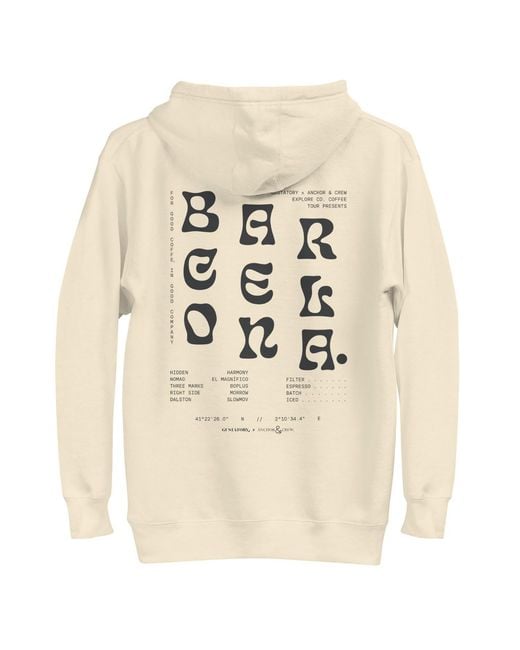 Anchor and Crew Natural Neutrals Bone Gustatory Barcelona Coffee Scene Cotton Blend Embroidered Hoodie for men