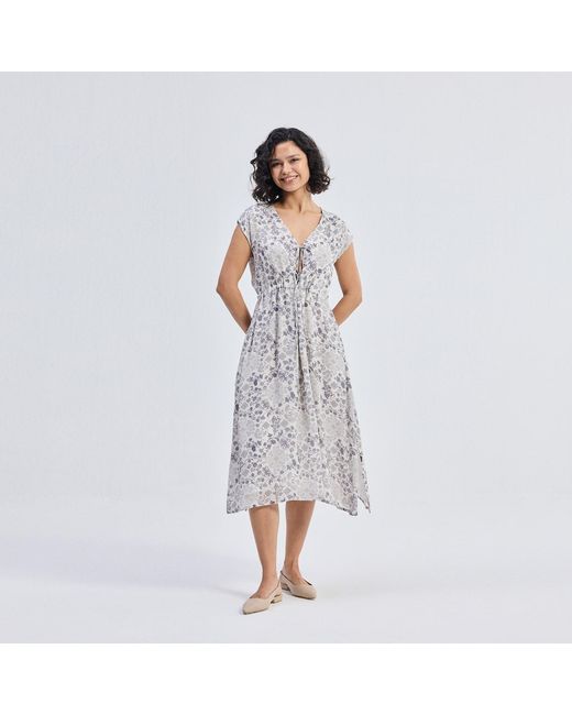 REISTOR Gray Deep V-Neck Gathered Dress