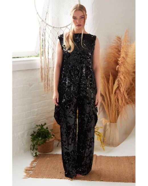 Sarvin Black Sequin Flared Trousers