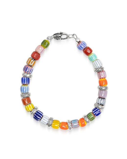 Nialaya Blue Sterling Bracelet With Nepalese Lampwork Beads for men