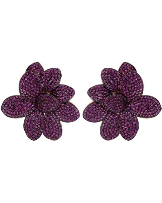 Latelita London Purple Rose Amaryllis Flower Large Stud Earrings Rosegold Ruby