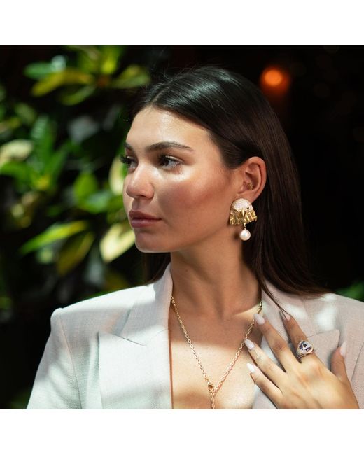 Ebru Jewelry Metallic Majestic Eagle Pearl Statement Earrings