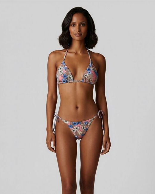 Lords of Harlech Blue Flavia Tropical Mix Coral Bikini Top