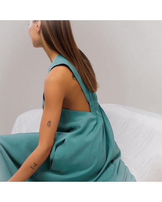 Langner Women's Blue Mint Viscose Cupro Flared Dress With Stunning Back Detail