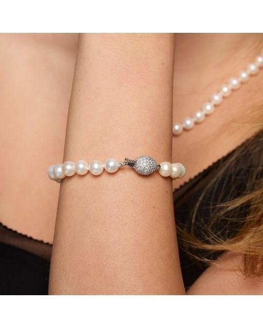 Pearls of the Orient Online Metallic Gratia Almost Round Cultured Freshwater Pearl Bracelet With Pave Sparkle Oval Clasp