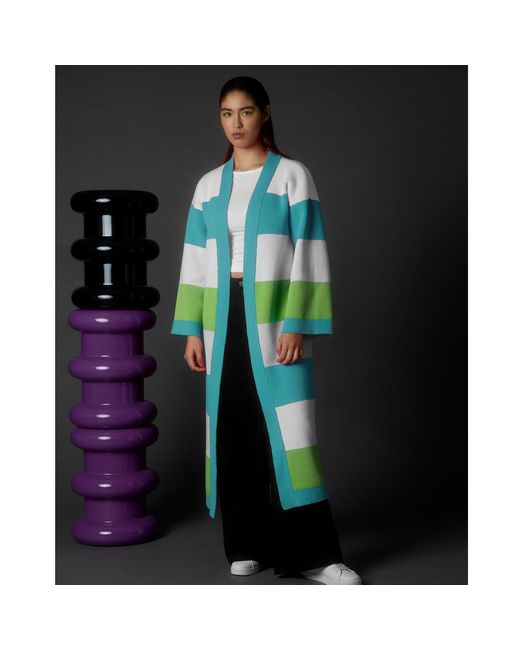 INGMARSON Green Multicolour Striped Cardigan Long Wool & Cashmere