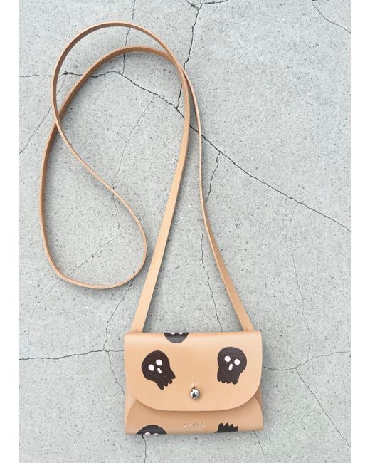 Aéhee New York Metallic Neutrals Skull Card Holder Wallet With Shoulder Strap