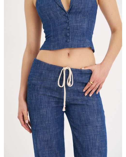 Miss Circle New York Blue Rafaella Ruched Back Cotton Denim Suit Vest