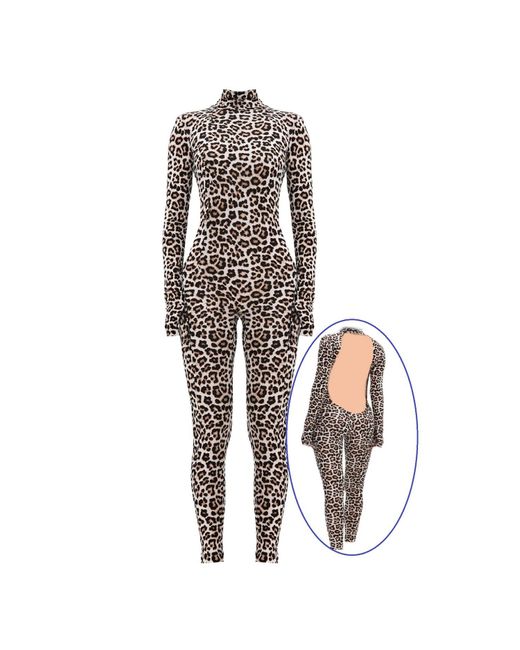 Monosuit Brown Backless Long Sleeve Turtleneck Bodysuit Cosmic Chic Leo