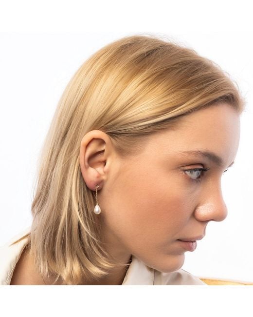 Spero London White Diamond Drop Real Pearl Fine Earrings 14Ct Solid