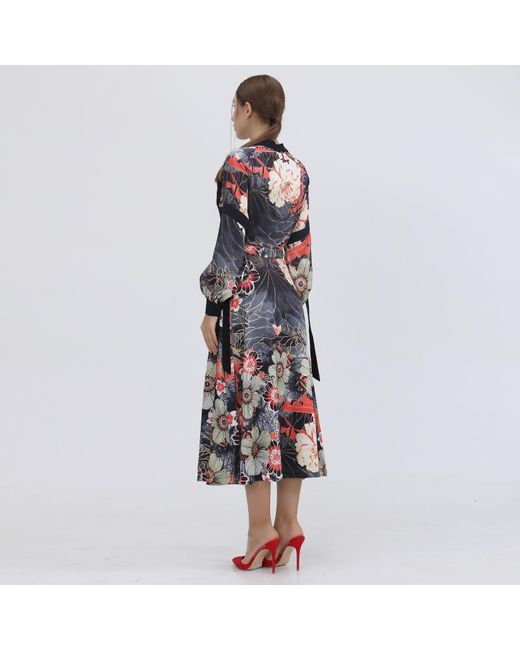 Smart and Joy Red Wrap Dress With Flower Print And Satin Bias