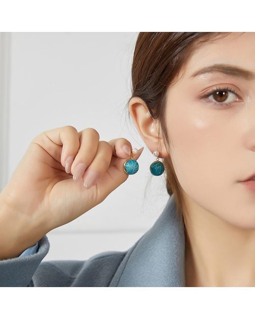 Soft Strokes Silk Blue Pure Silk Brocade Earrings With Freshwater Pearls