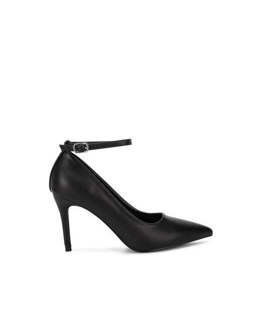 Rag & Co Black Dittany Ankle Strap Stiletto Heel Pumps Leather By Rag & Co