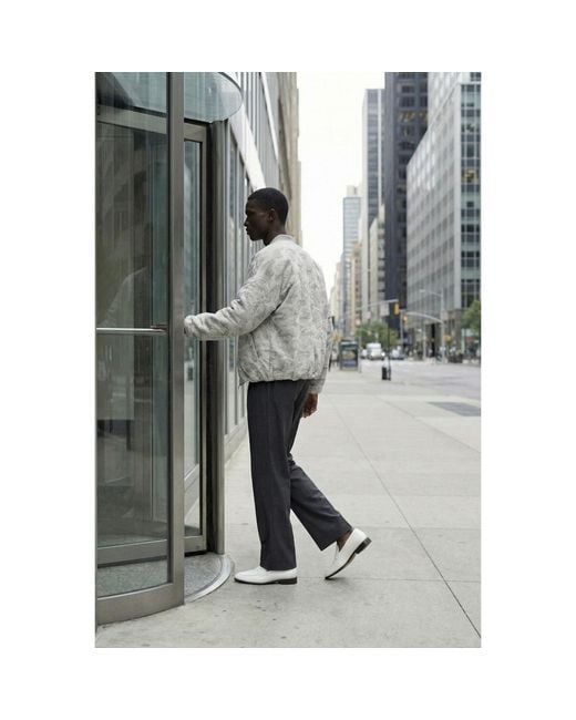 Modenaire Gray Printed Zip Front Bomber Jacket With Bird Pattern for men