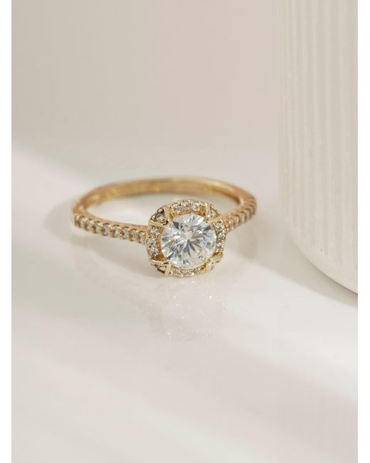 Diamonbliss Metallic Plated Round Cut Halo Ring With Swarovski, One And Half Carats
