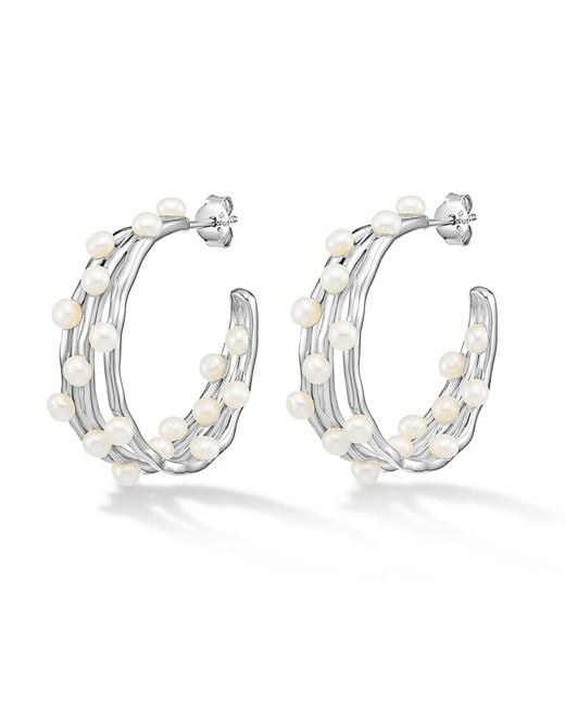 Dower & Hall White Medium Triple Row Waterfall Pearl Hoops