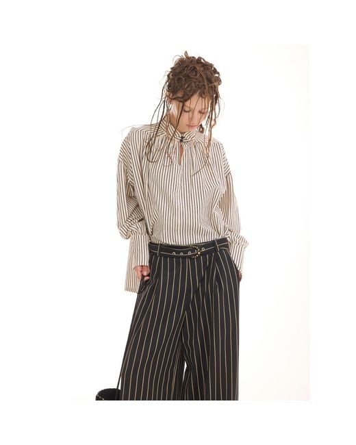 Julia Allert Gray High-Waisted Wide-Leg Pinstripe Palazzo Trousers –