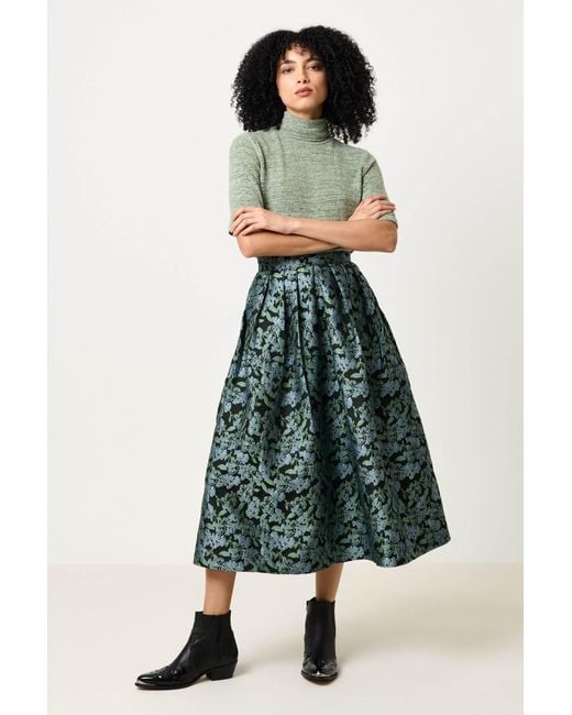 Louche Green Pasadena Blossom Jacquard Midi Skirt
