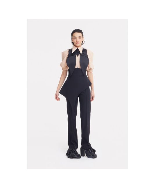 Julia Allert Black Oversized Satin Bib Collar