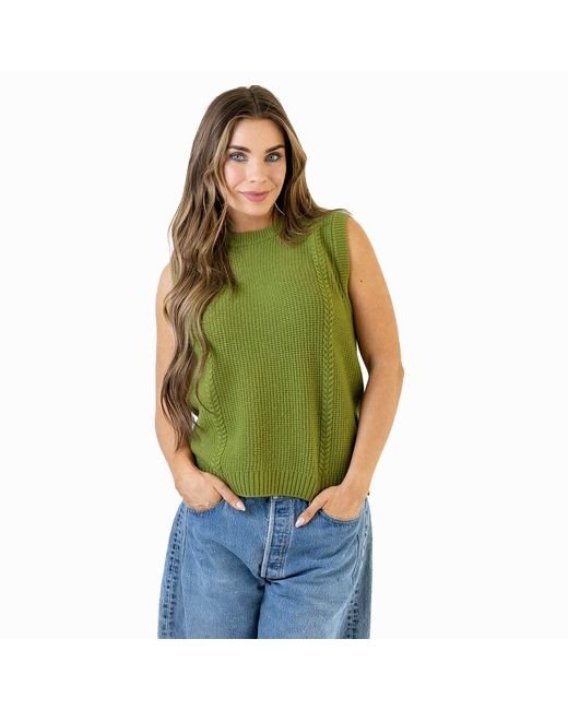 Zenzee Green Wool Cashmere Crew Neck Cable Knit Vest