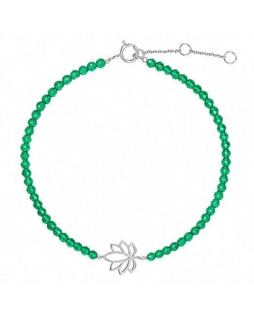 Zohreh Green Lotus Flower Beaded Bracelet Sterling