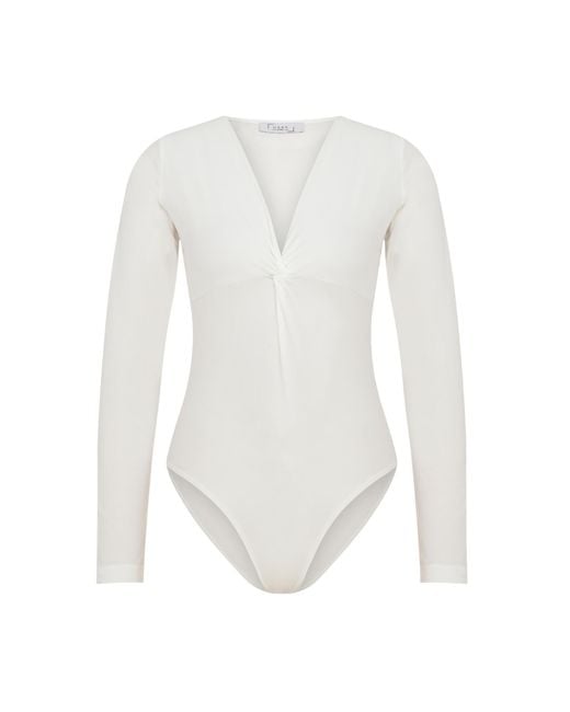 Maan Istanbul White V-Neck Knot Detail Bodysuit