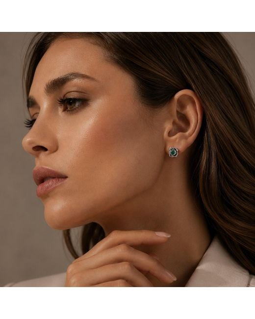 Unaloe Metallic Emerald Floral Lobe Earrings Sterling – Luxury Jewelry For