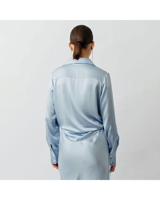Silkinc Blue Wide Collar Silk Shirt