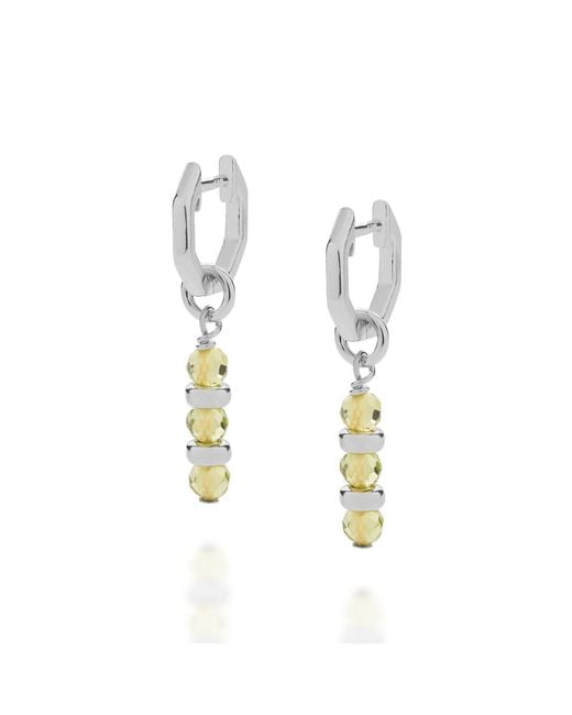Nellou Jewellery Metallic Linear Huggie Birthstone Earrings August Sterling