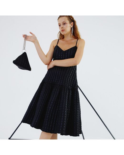 Mirimalist Black Puff Quilted Voluminous Midi Dress