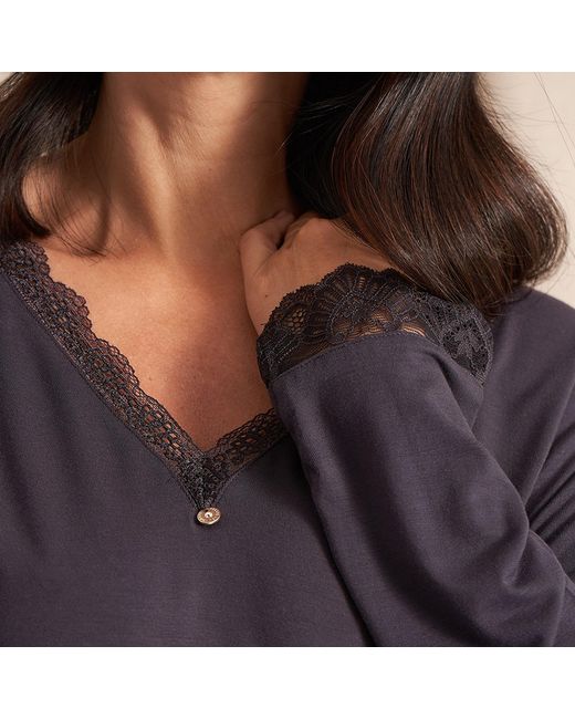 Pretty You London Black Bamboo Lace V-Neck Pyjama Set