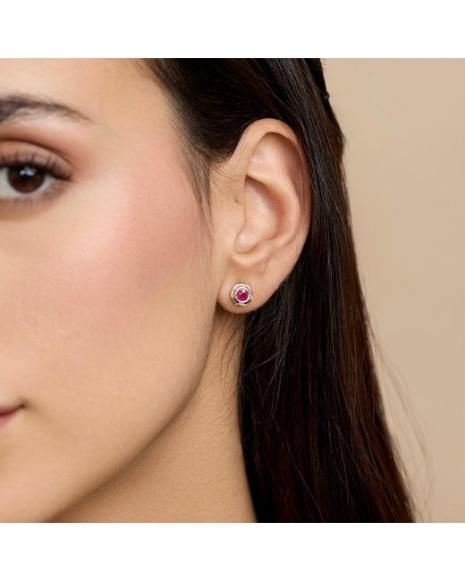 Isla Silver Metallic Handmade Sterling Ruby Stud Earrings