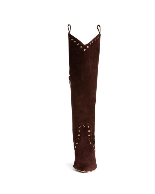 Beautiisoles by Robyn Shreiber Made in Italy Brown Vanesa Suede Tall Low Heel Boot Comfortable With Studs For Dressy Work & Evening