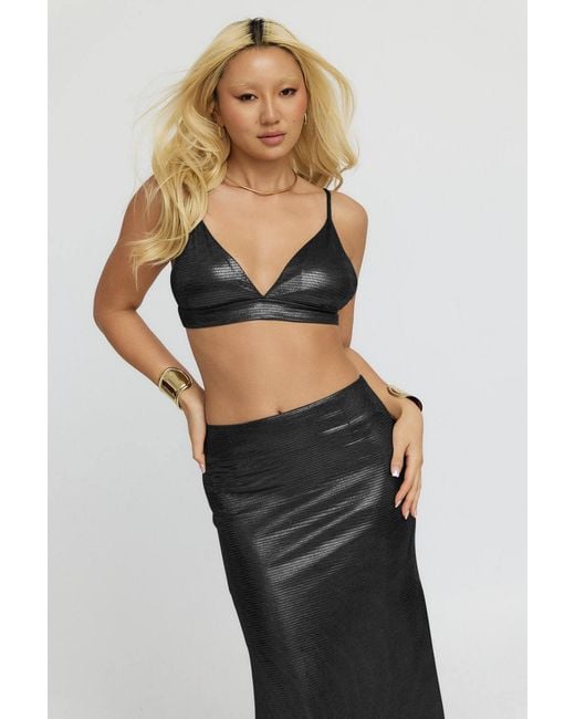 Why Mary Black Luna Metallic Bralette Top
