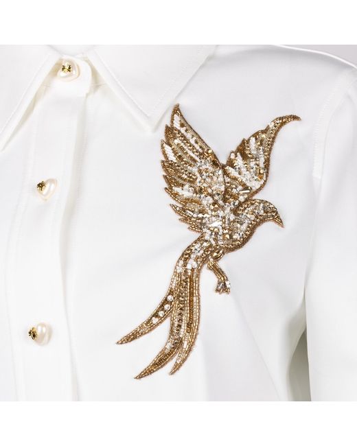 House of Laines London White Laines Couture Embellished Bird Of Paradise Shirt