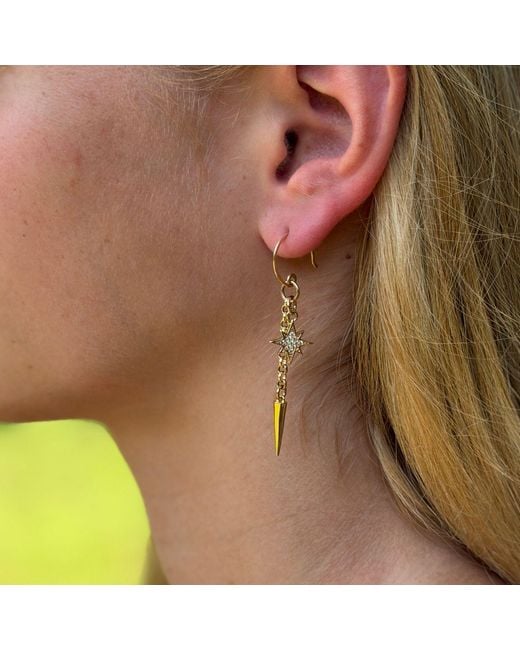 Rachel Nathan Metallic Round Hook: Pavé North Star & Charmed Chain Earrings