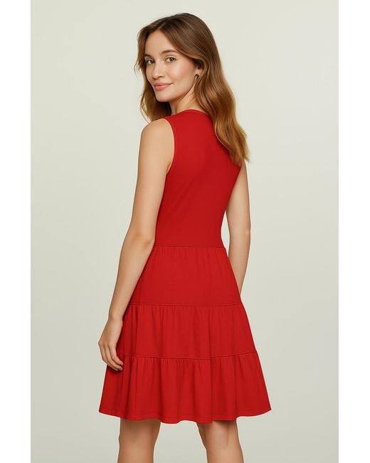 Conquista Red Sleeveless V-Neck Jersey Dress