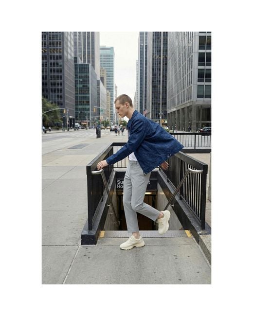 Modenaire Blue Textured Zip Jacket With Point Collar Tonal Pattern for men
