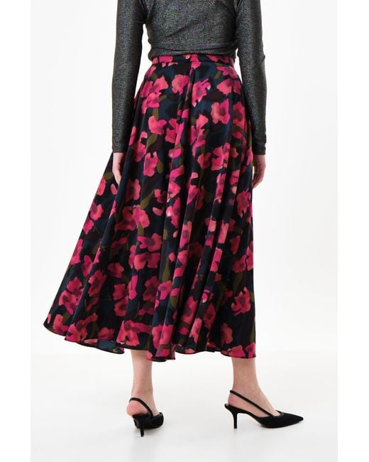 Louche Red Anza Watermark Floral Print Midaxi Skirt