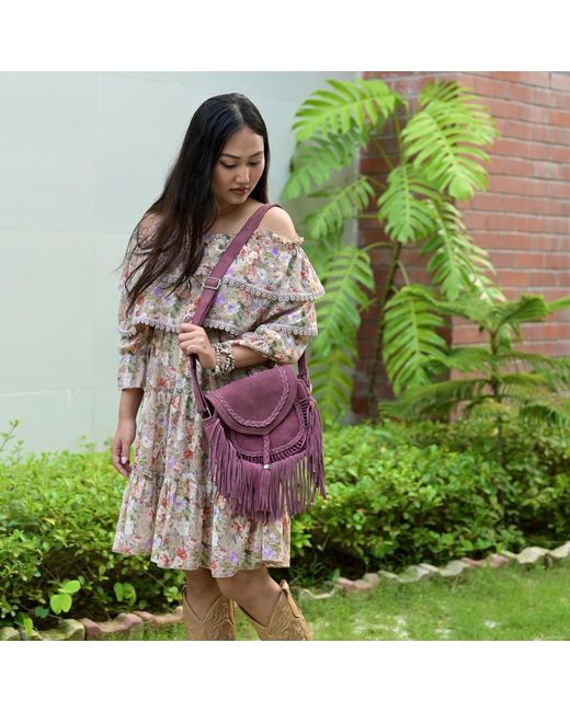 Zasta Studio Purple Banjara Suede Leather Crossbody Bag