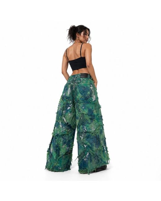 Zasta Studio Blue Wearable Ruins Shredded Wide Leg Colored Denim Pants D