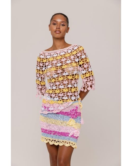 Andreeva Pink Bird Of Paradise Handmade Mini Crochet Skirt